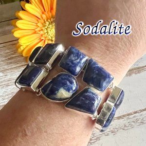 Sodalite Bracelet Handmade Stone Gemstone Crystal 925 Silver Large Ethnic Boho